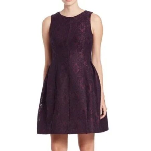 Calvin Klein Aubergine Purple Lace Brocade Fit & Flare Dress | Size 10 NWT - Picture 8 of 9